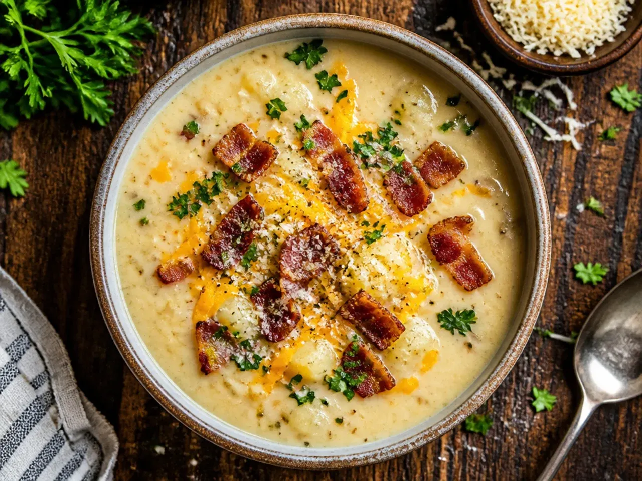 Budget-friendly loaded potato soup made with pantry staples