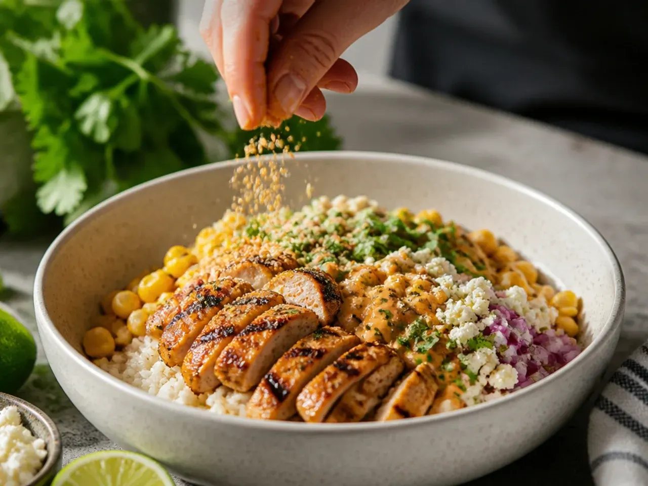 loaded street corn chicken rice bowl recipe step 1