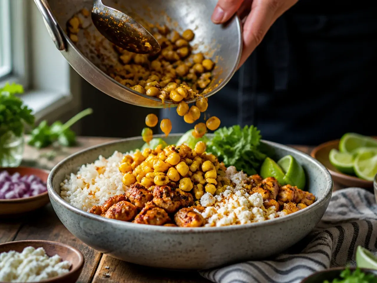 loaded street corn chicken rice bowl recipe step 5