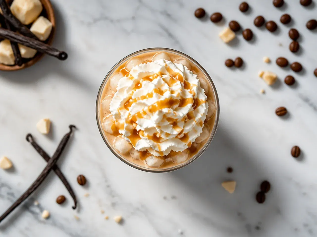 Iced sugar-free vanilla latte with visible espresso layer over milk in a tall clear glass