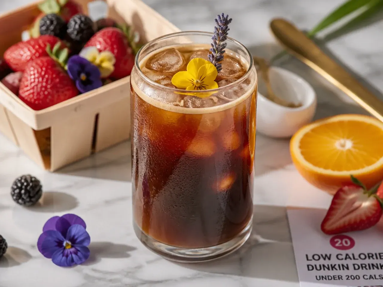 Iced Americano in a glass with visible crema swirling into the water and ice