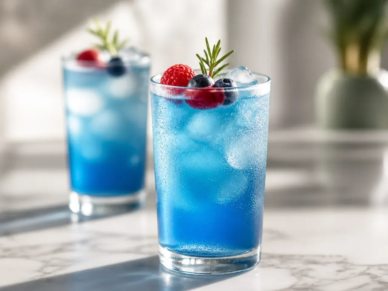 Pale blue Ocean Water copycat drink in a clear cup with ice
