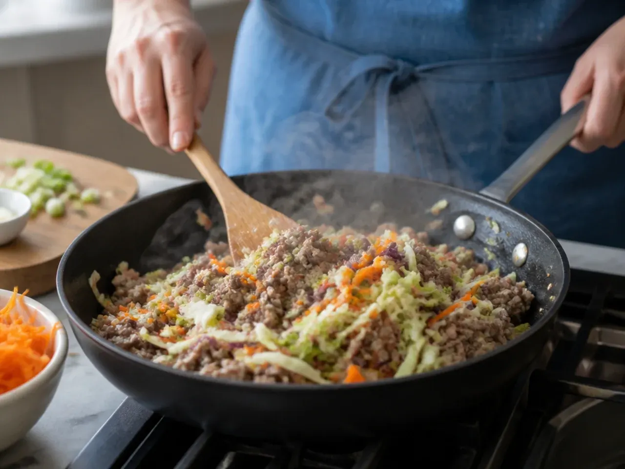 low carb egg roll in a bowl recipe step 1