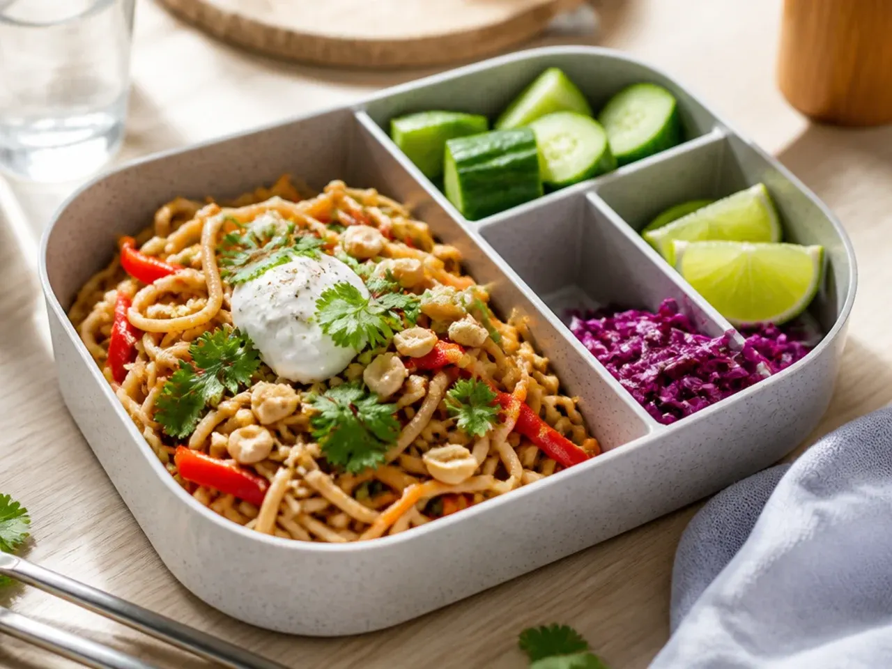 Quick peanut noodle salad with shredded carrot and cucumber