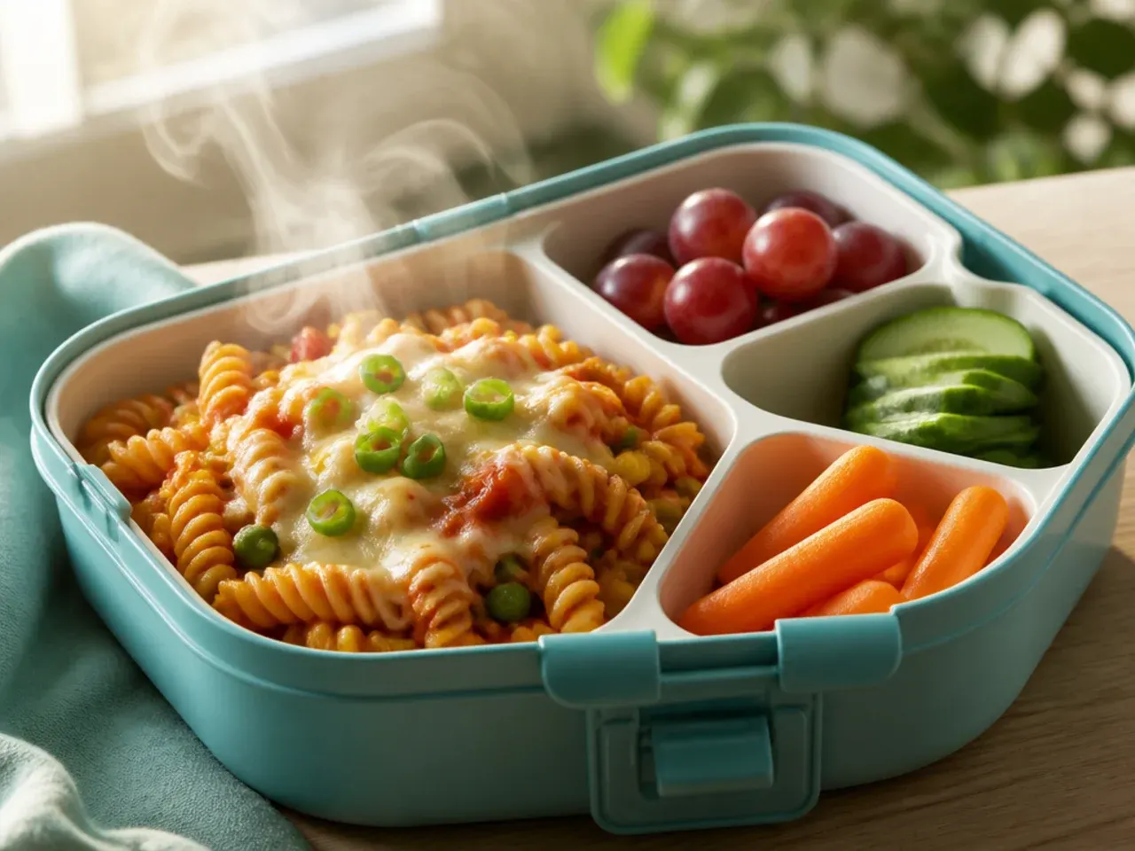 Family-style batch of pasta salad in a large container for the week