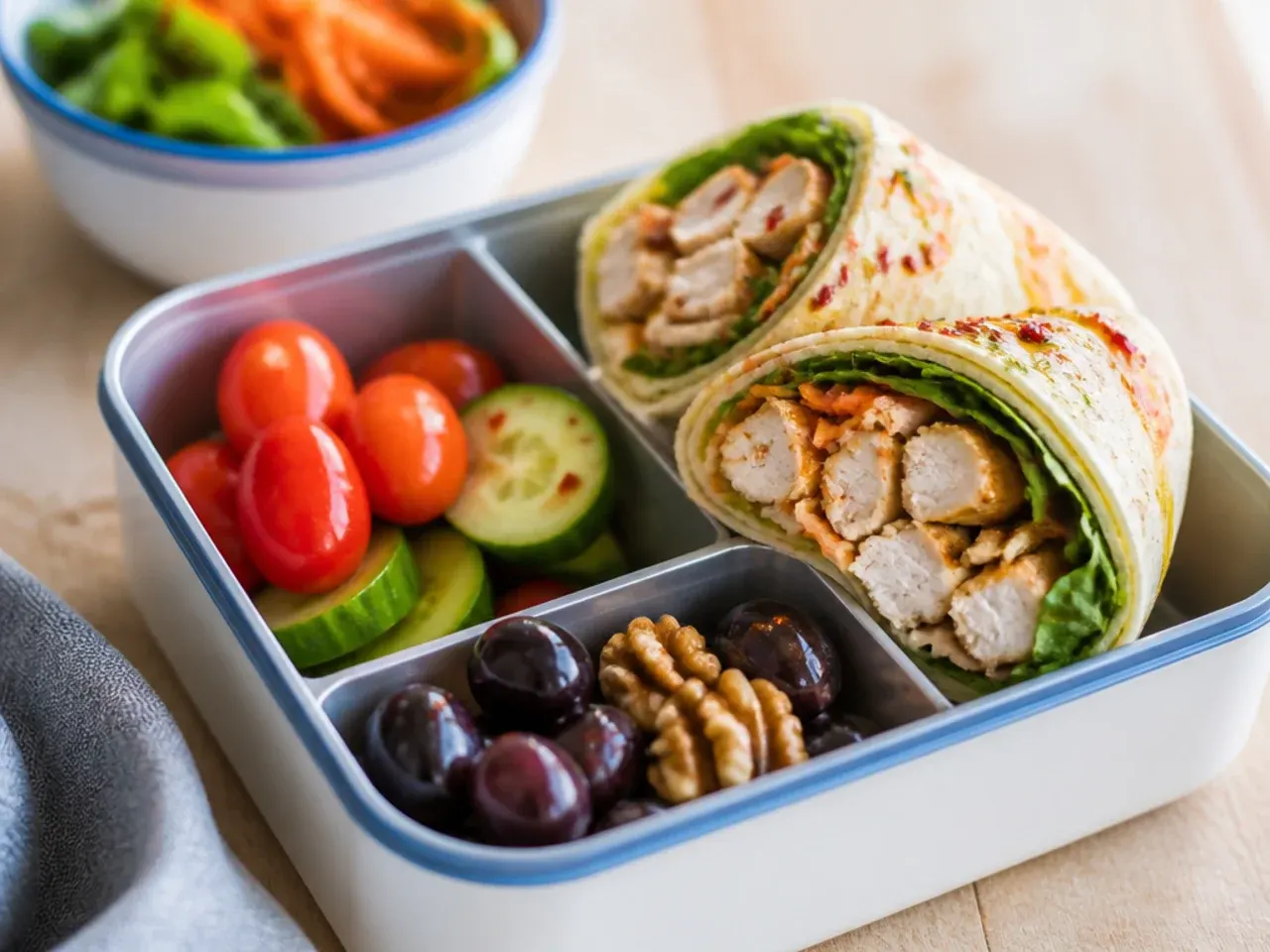 Leftover roast chicken and cranberry wrap sliced in half