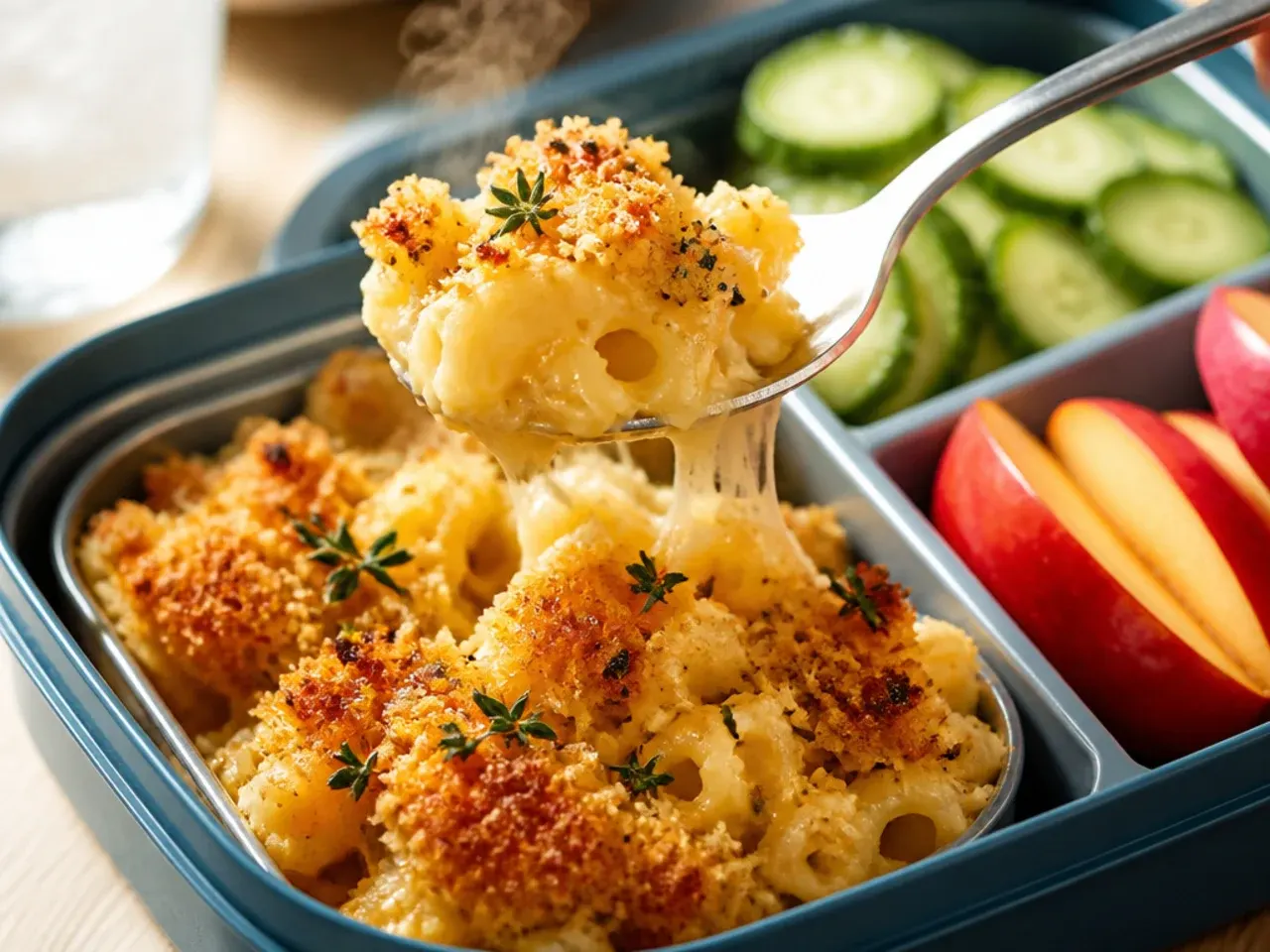 Individual golden baked mac and cheese cups cooling on a wire rack