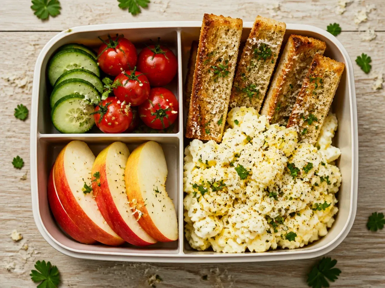 Egg mayo with toast soldiers arranged in a budget-friendly lunch box