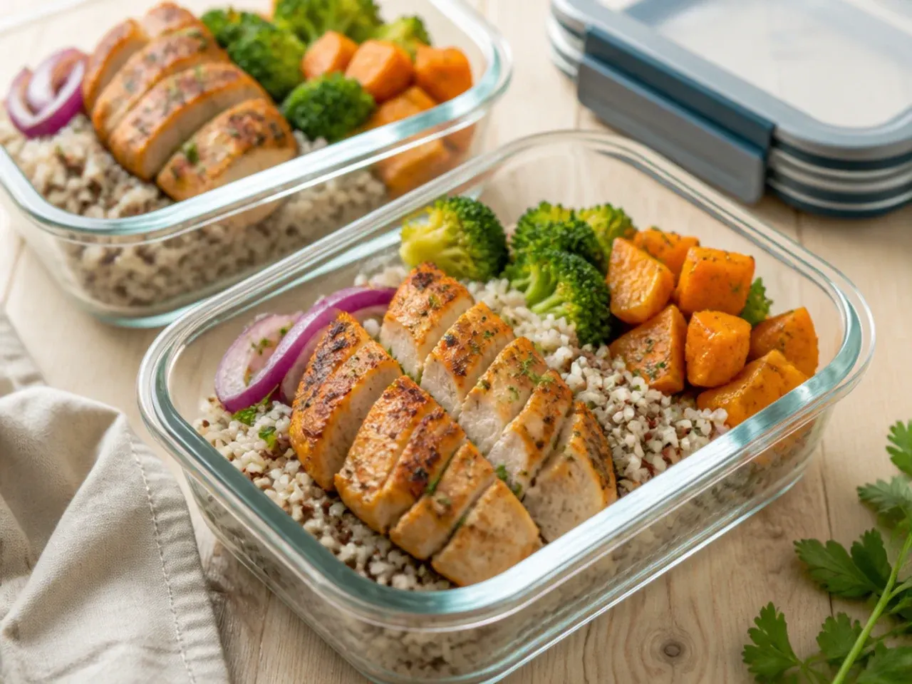 Stacked airtight lunch box containers ready for the fridge