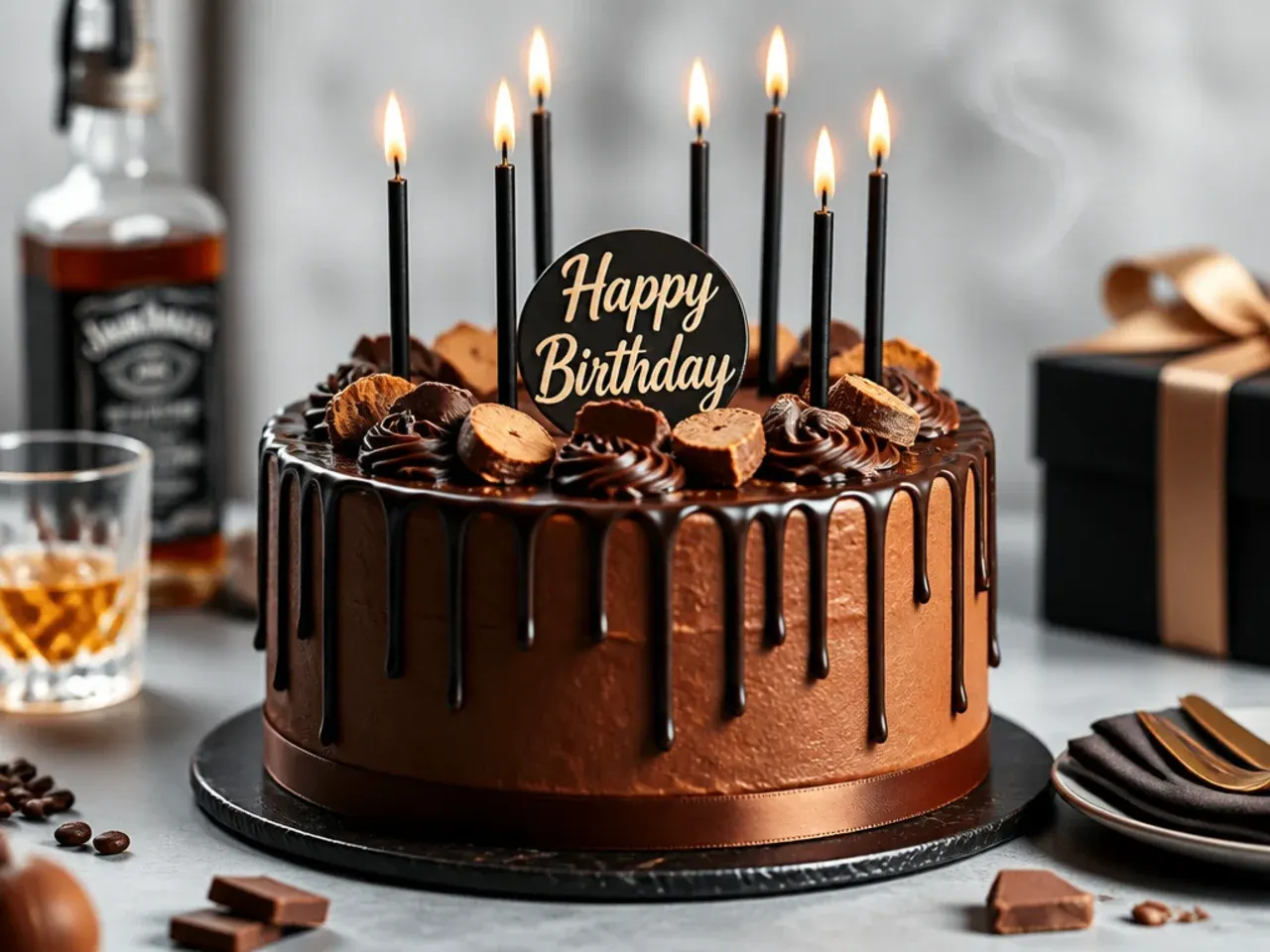 Sliced masculine chocolate drip cake in an airtight container showing the layered ganache and caramel filling
