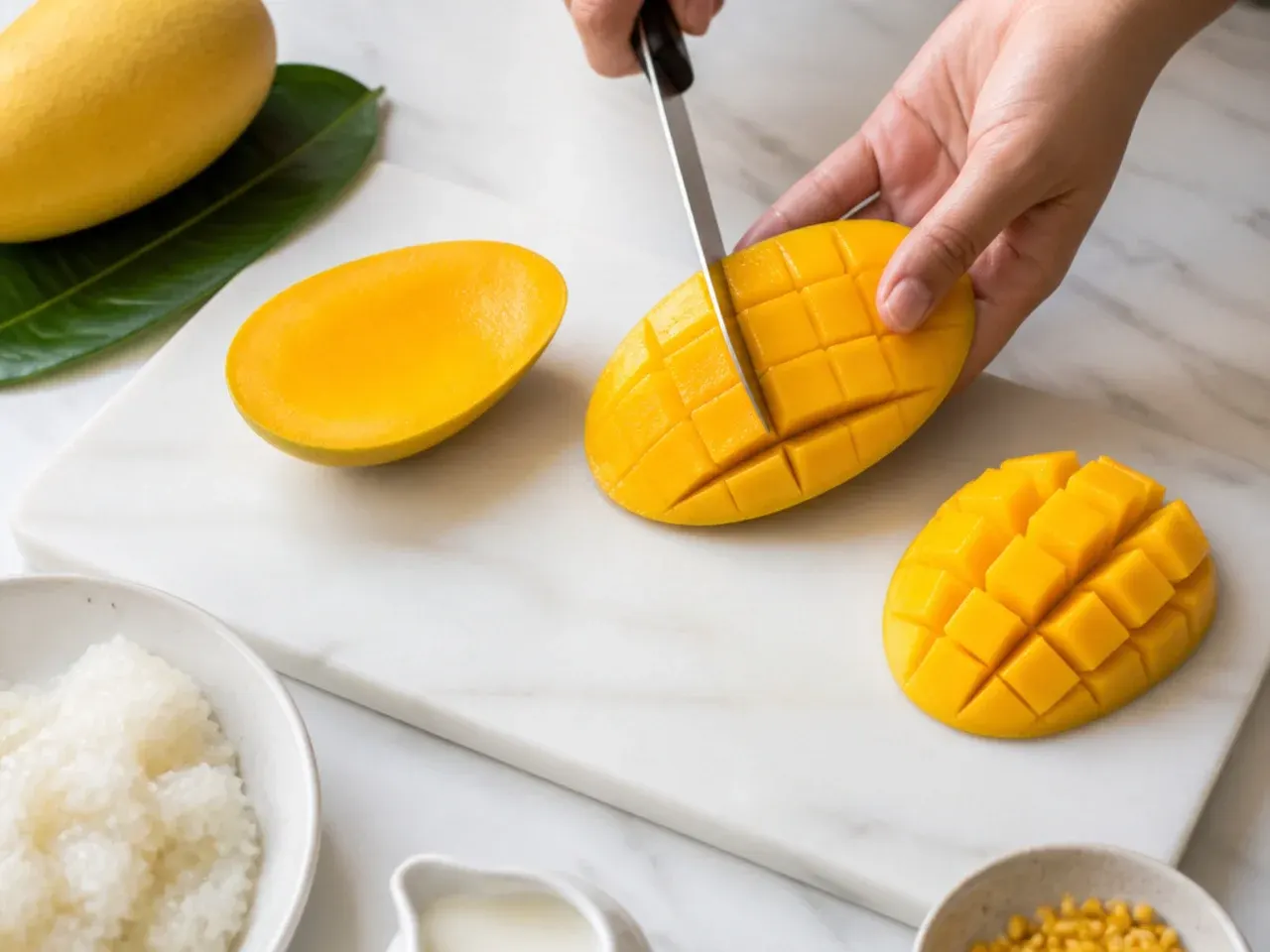 mango sticky rice dessert — step 6: prepare the mango