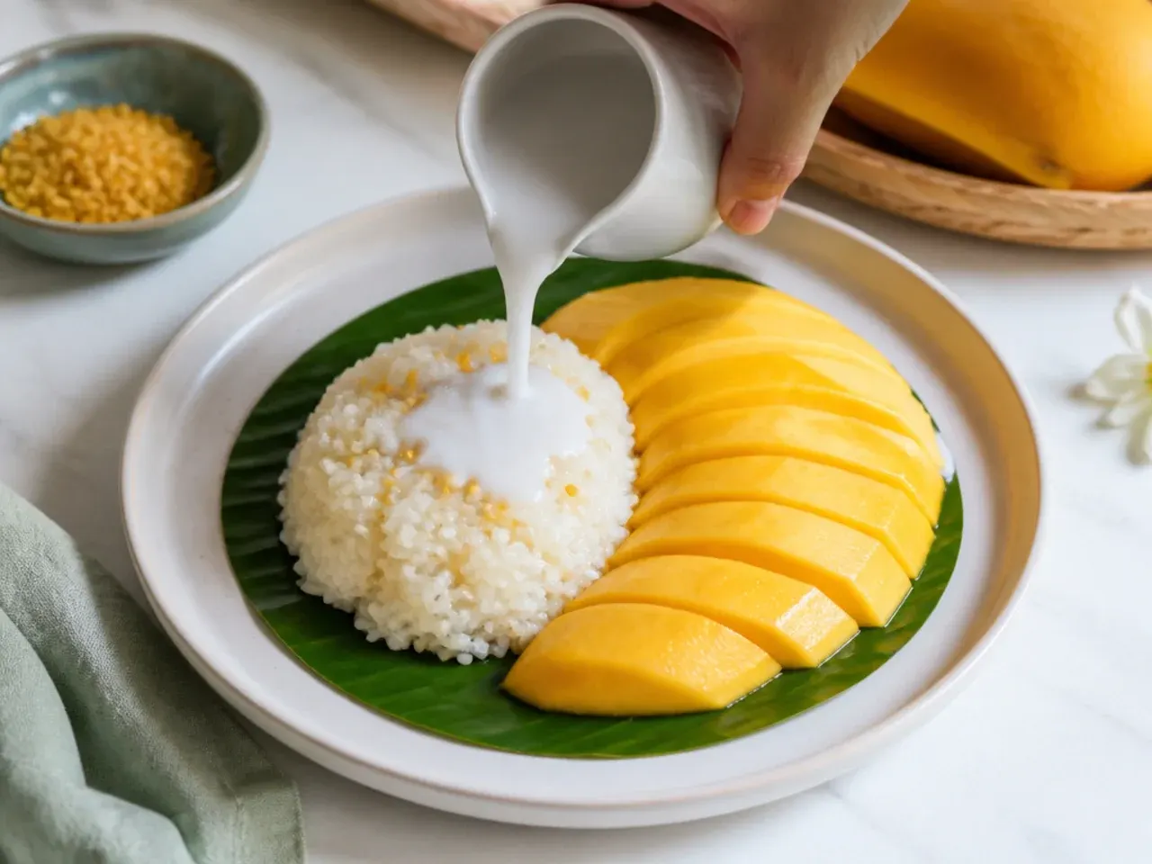 mango sticky rice dessert — step 7: assemble and serve