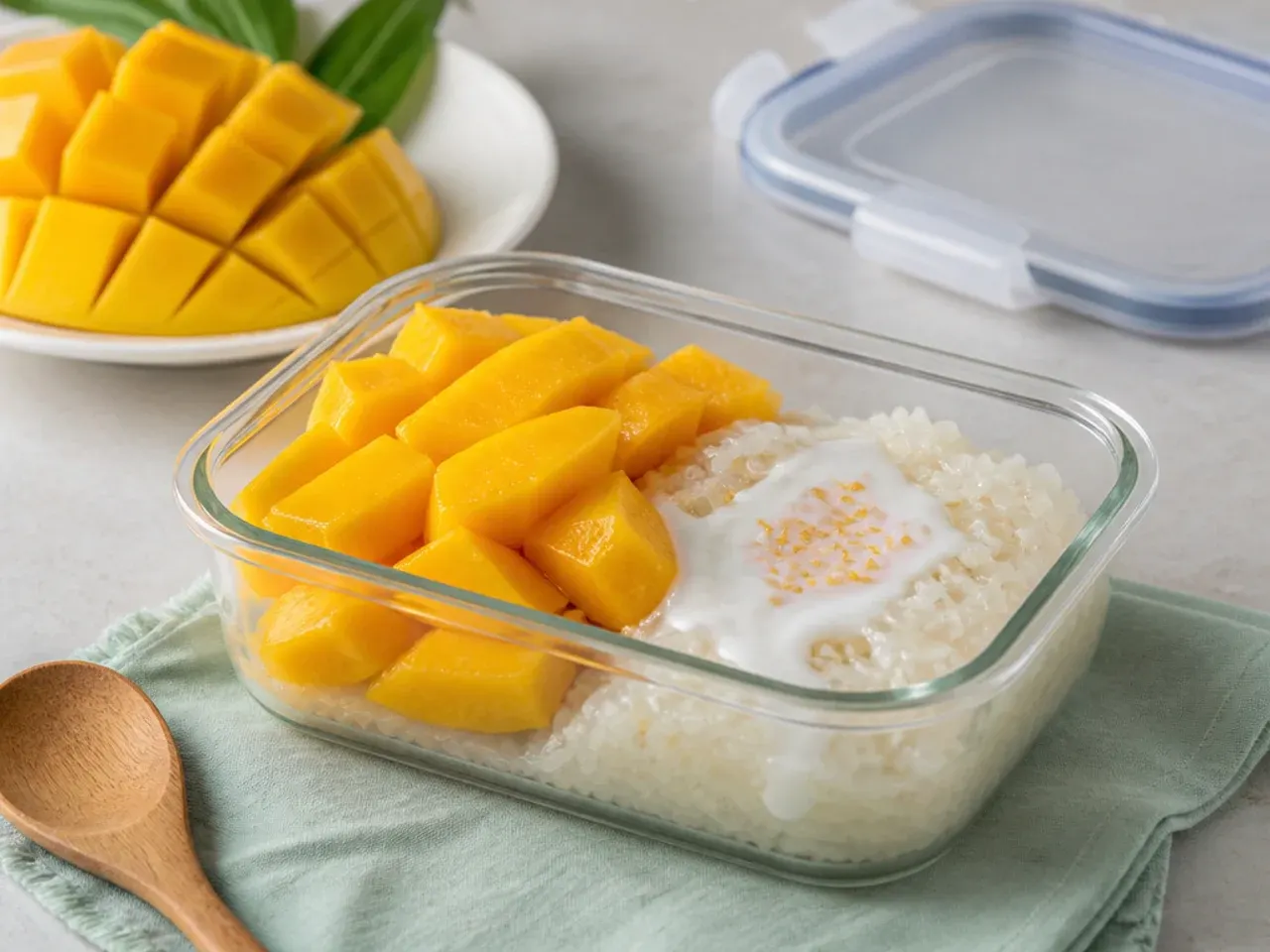 Storage and reheating tips for leftover mango sticky rice dessert