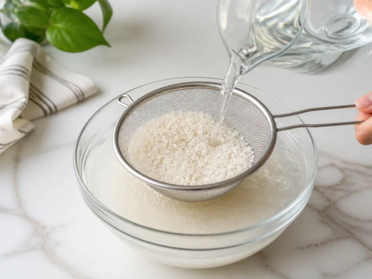 mango sticky rice for parties — step 1: rinse and soak the rice
