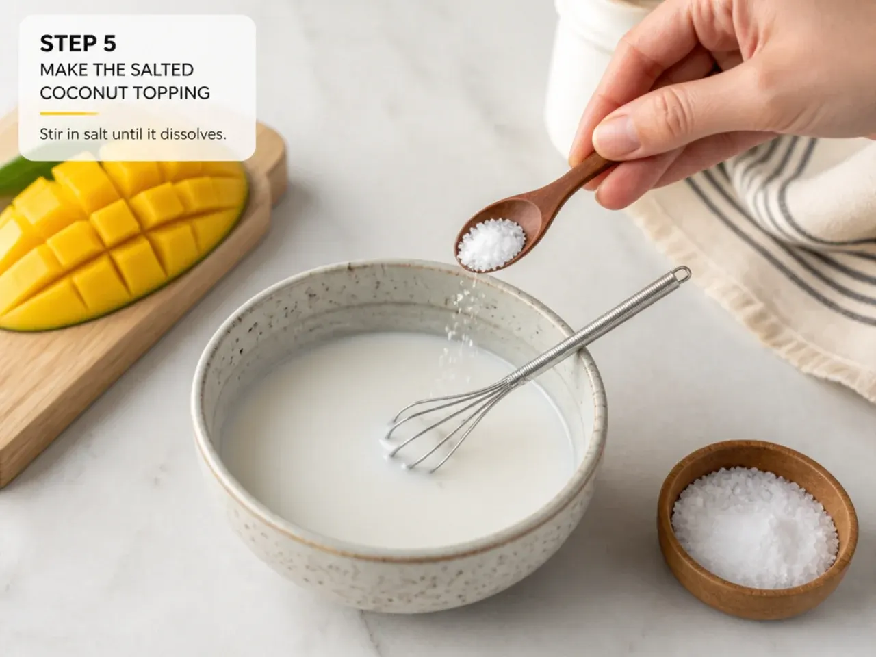 mango sticky rice for parties — step 5: make the salted coconut topping