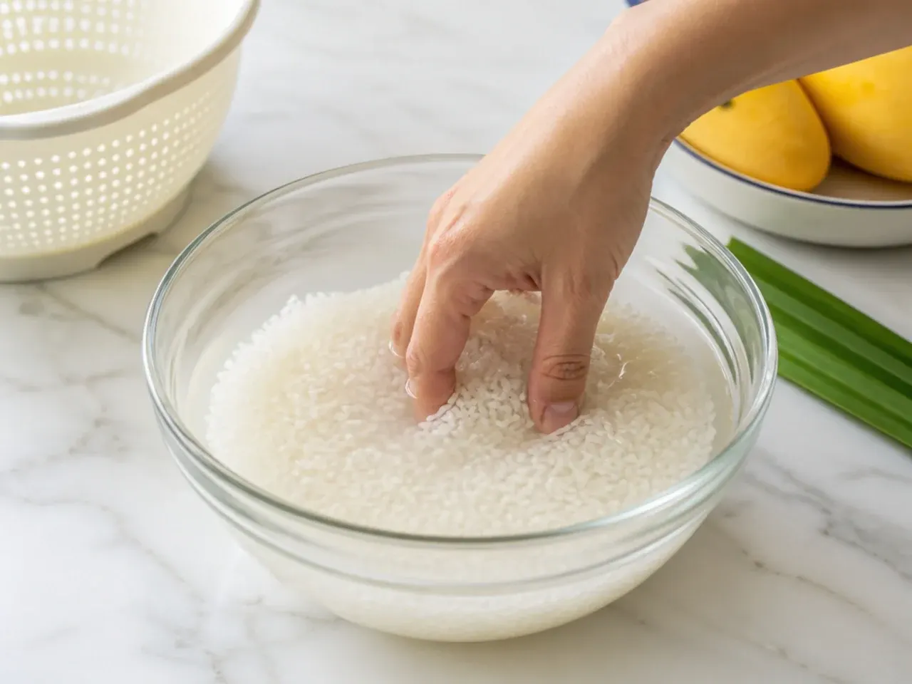 mango sticky rice how to — step 1: rinse and soak the rice
