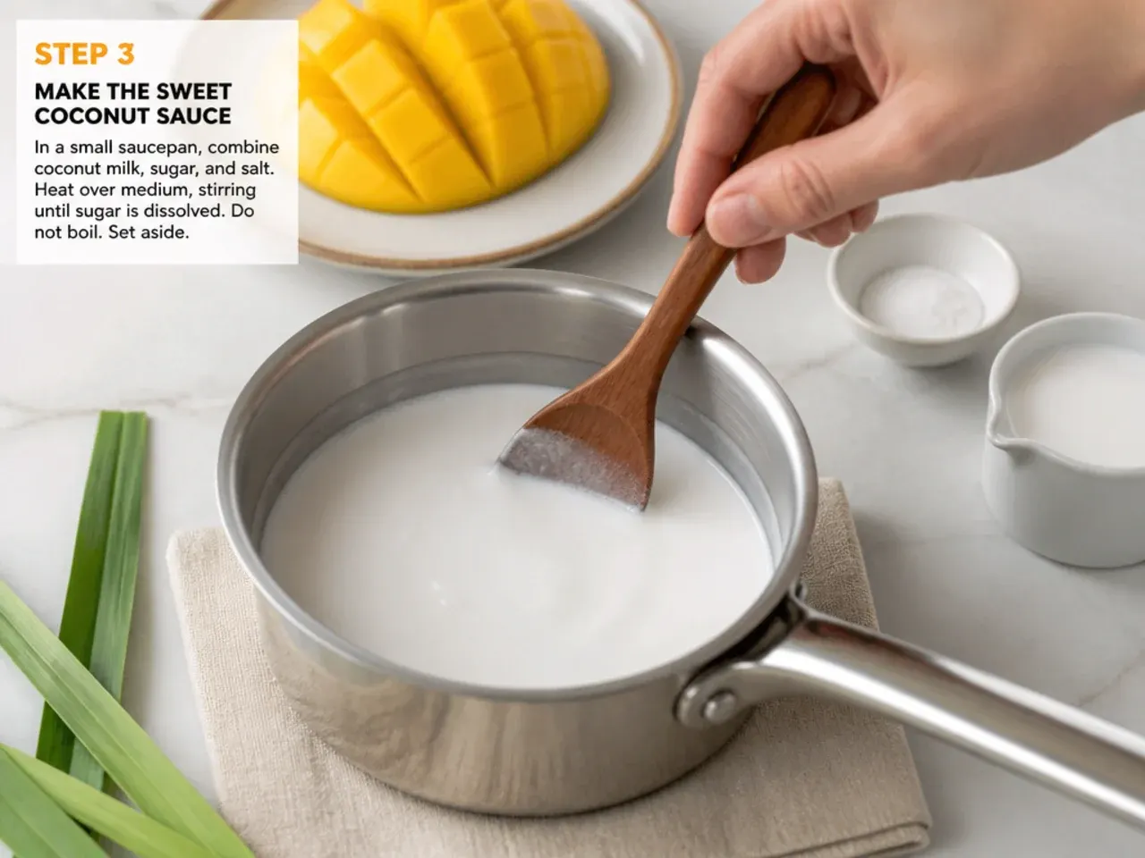 mango sticky rice how to — step 3: make the sweet coconut sauce
