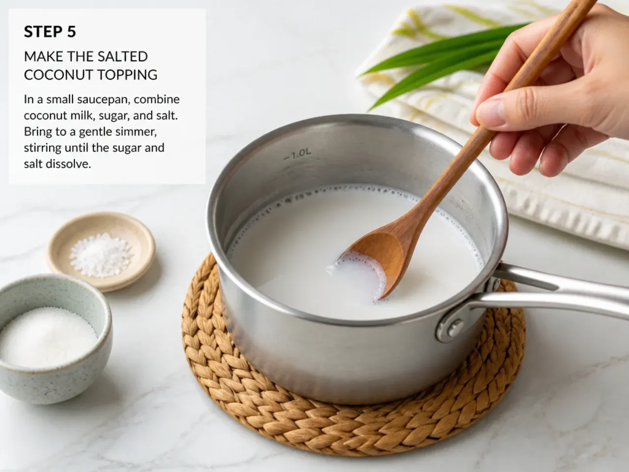 mango sticky rice how to — step 5: make the salted coconut topping