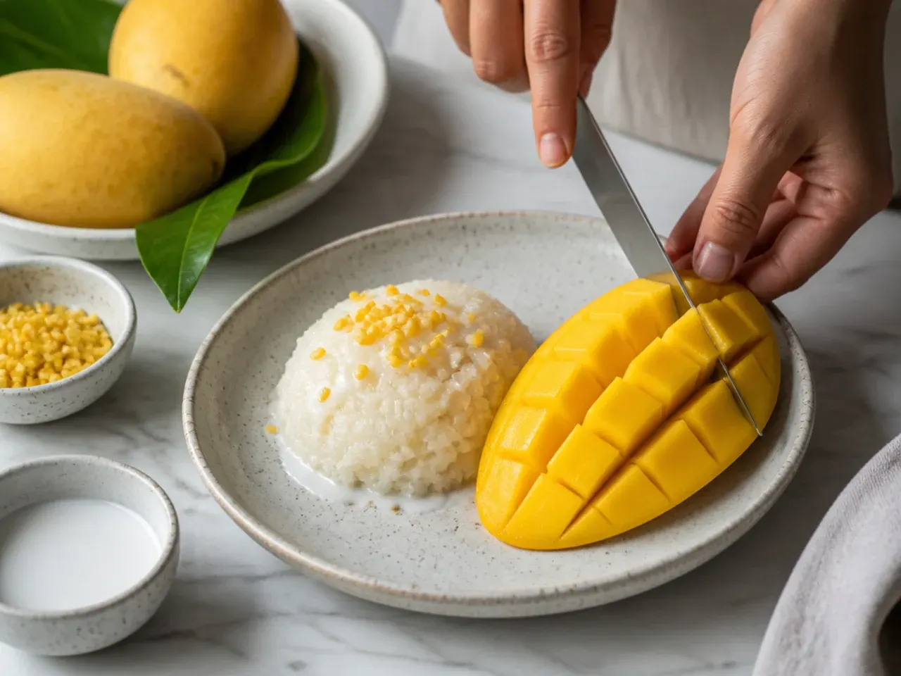 mango sticky rice how to — step 6: slice the mango and serve