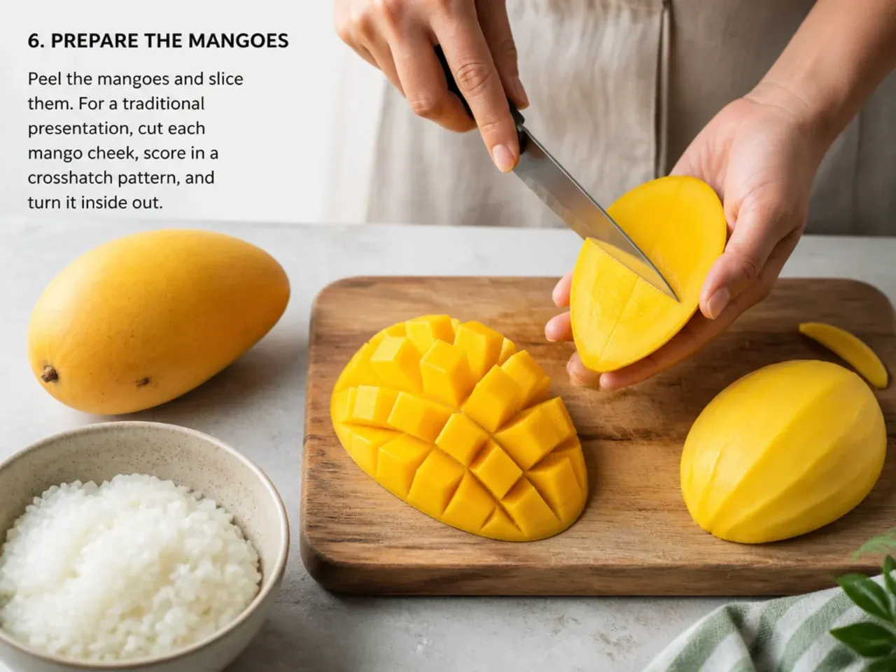 mango sticky rice recipe — step 6: prepare the mangoes