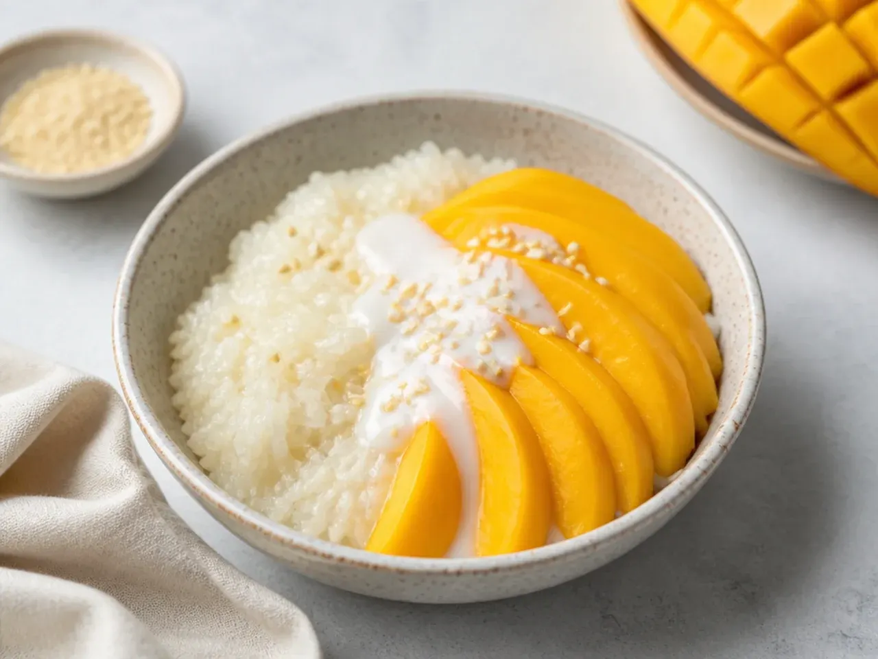 Easy stovetop mango sticky rice made without a steamer in a small saucepan
