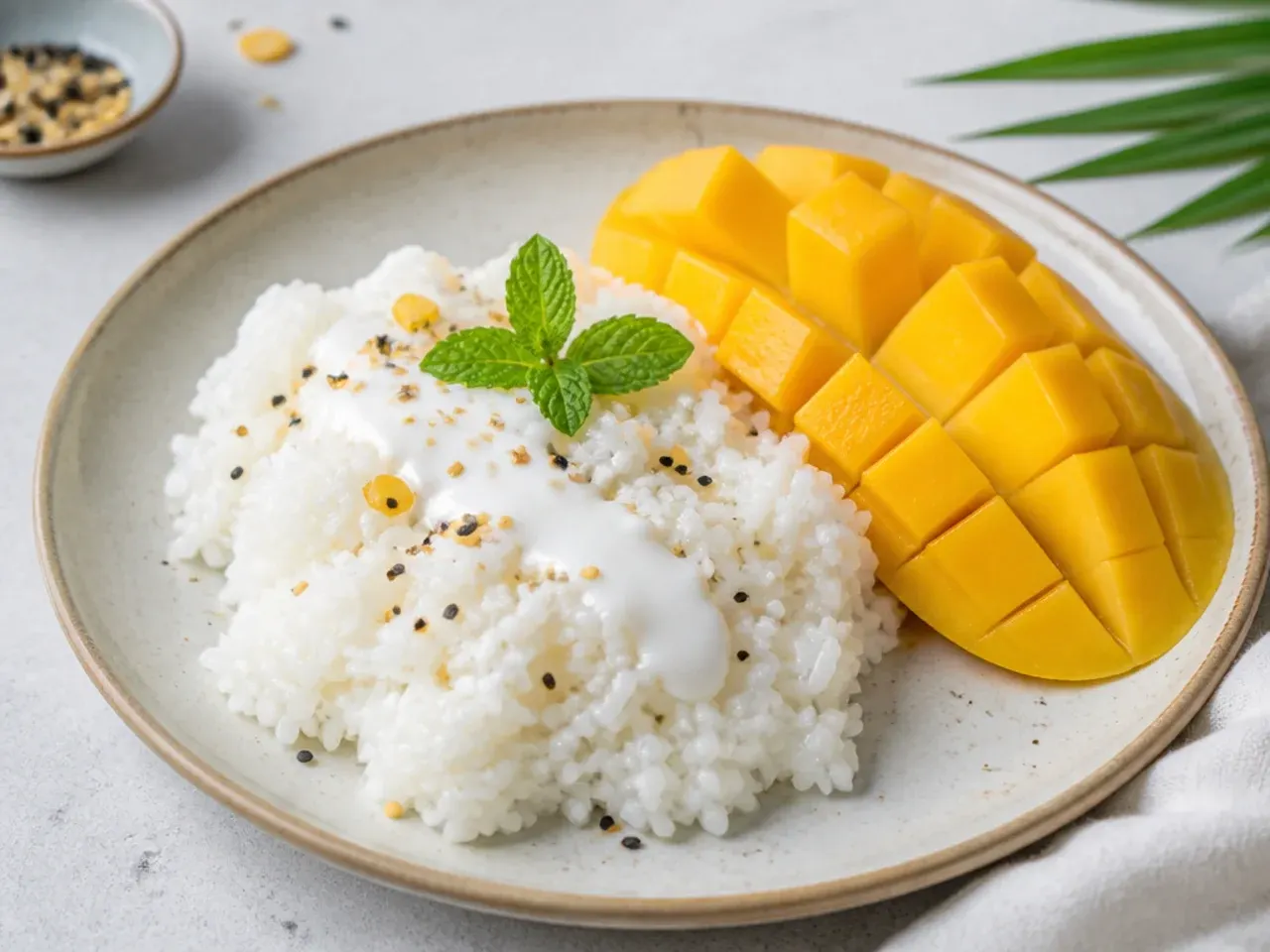 Creamy coconut jasmine rice with mango, an easy sticky rice alternative