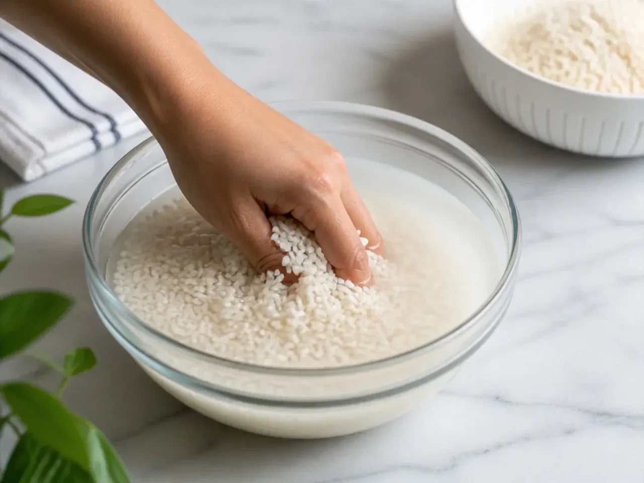 mango sticky rice rice cooker — step 1: rinse and soak the rice