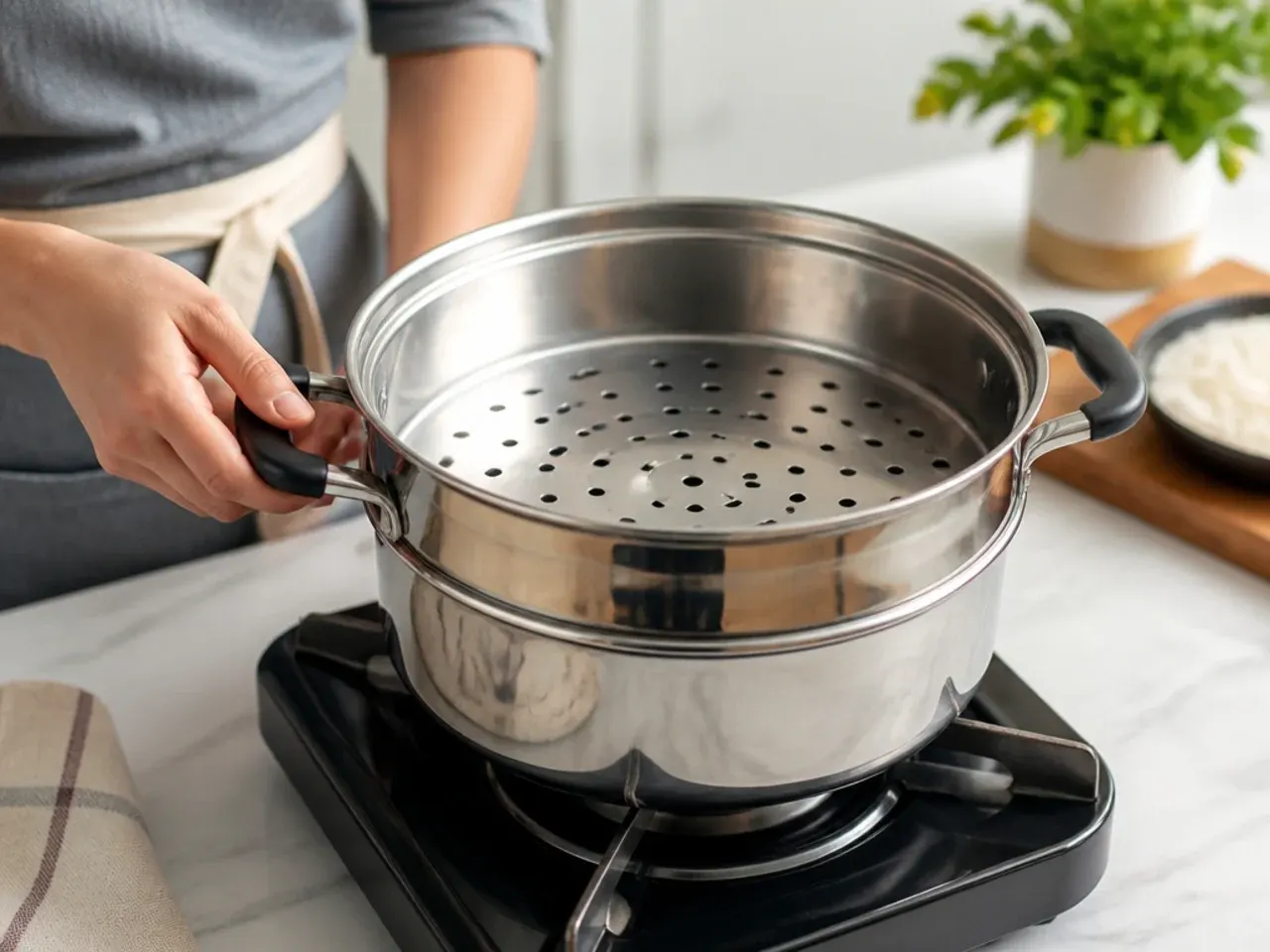 mango sticky rice variations — step 2: set up the steamer