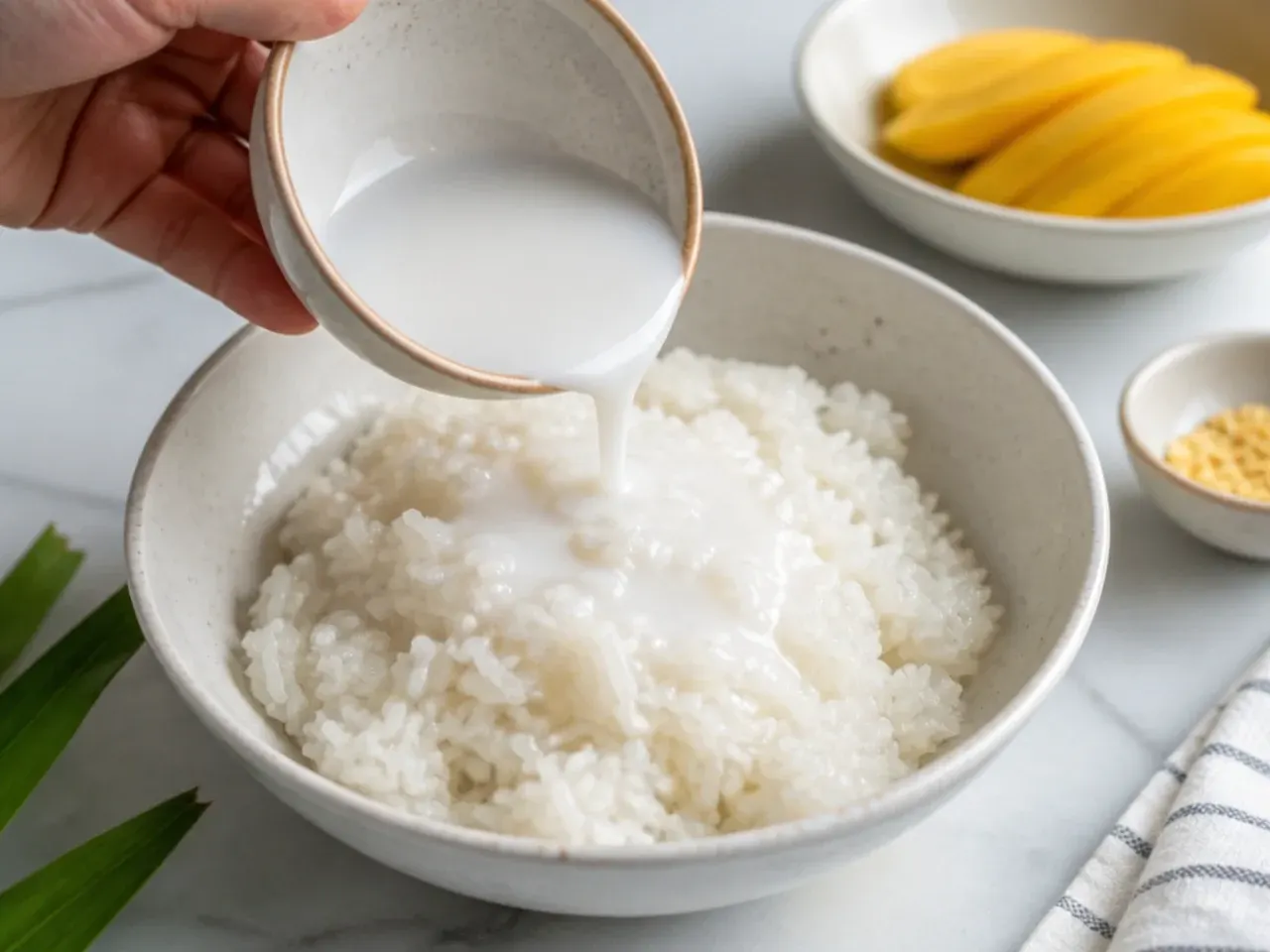 mango sticky rice variations — step 5: combine rice and sauce