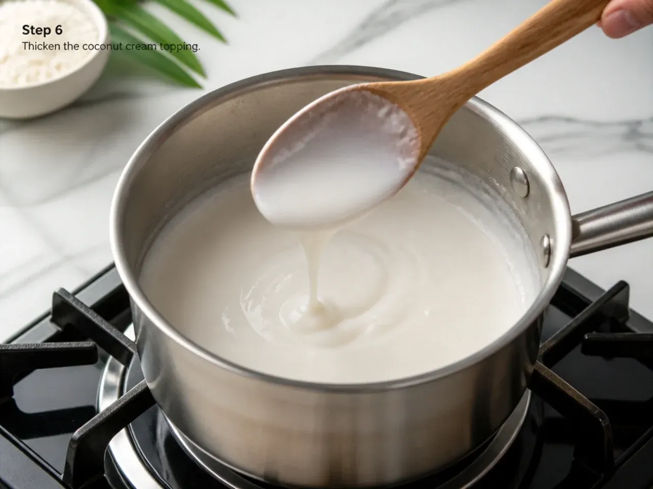 mango sticky rice variations — step 6: thicken the coconut cream topping