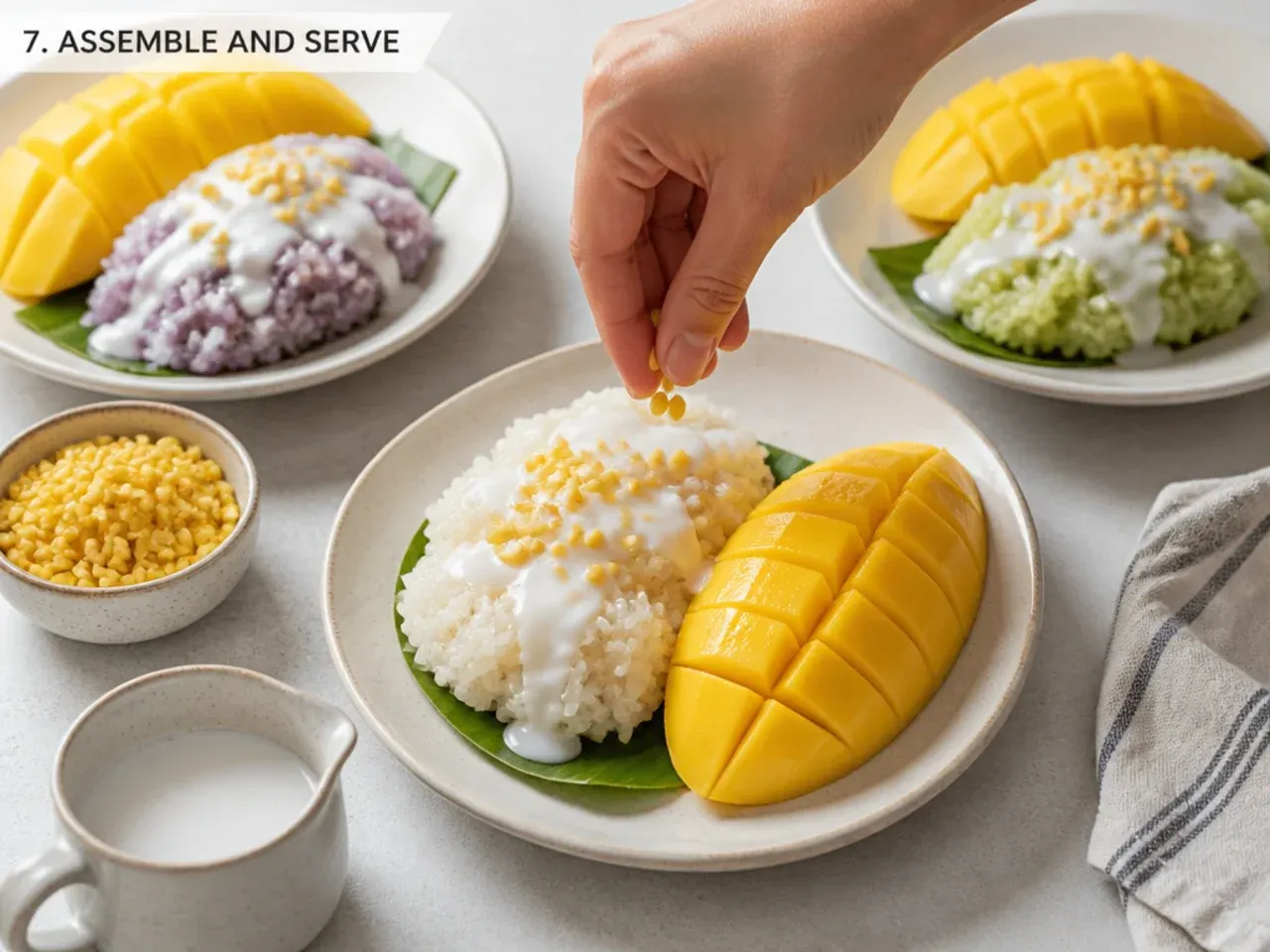 mango sticky rice variations — step 7: assemble and serve