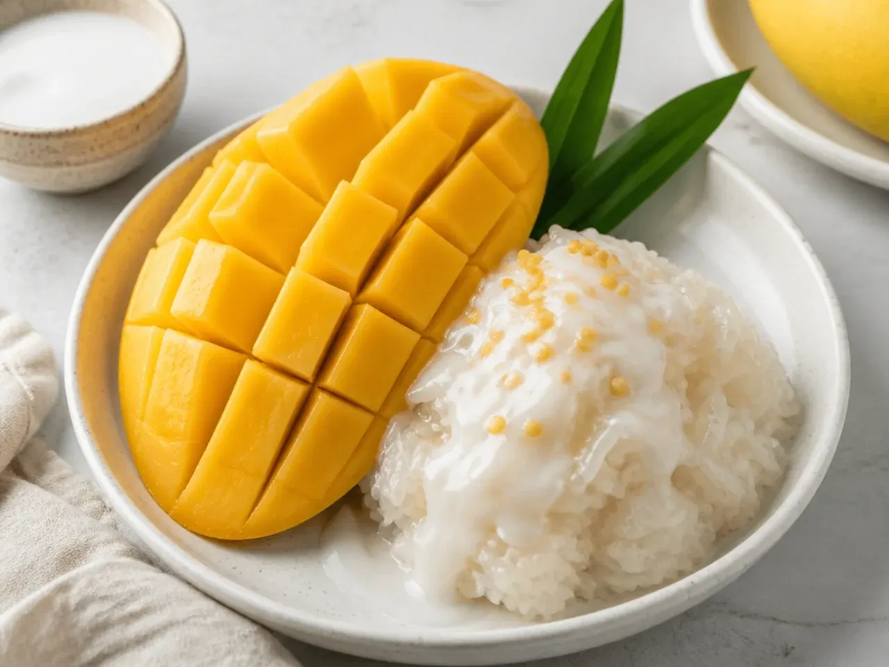 Easy one-pot rice cooker mango sticky rice with sliced mango