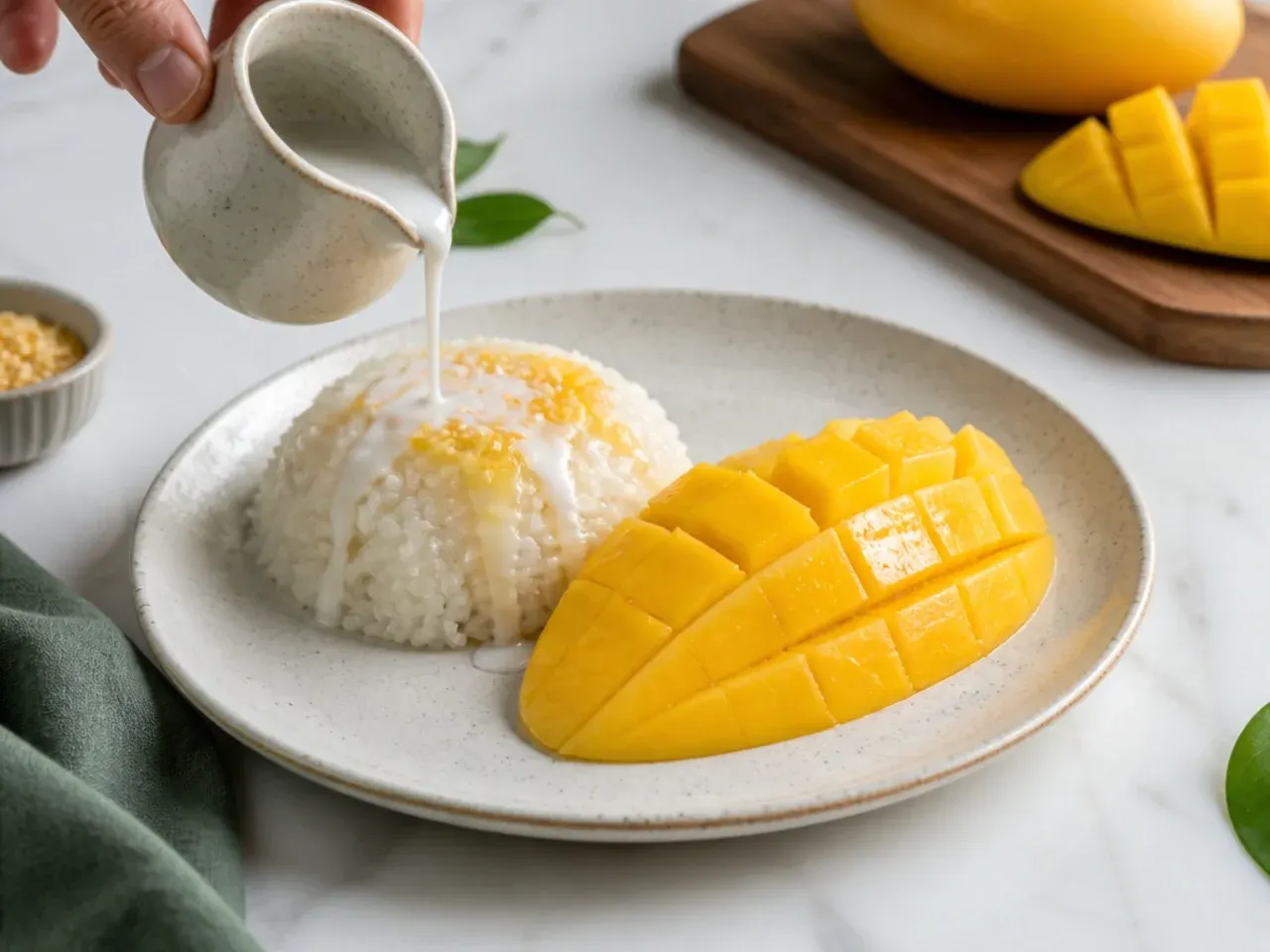 mango sticky rice vs pudding — step 7: plate and serve
