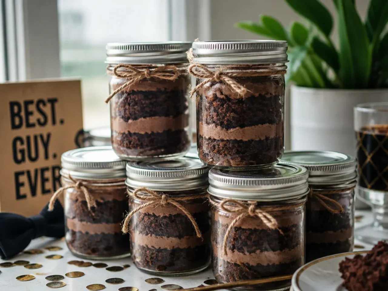 Frosted chocolate caramel cake stored under a glass cake dome on a kitchen counter