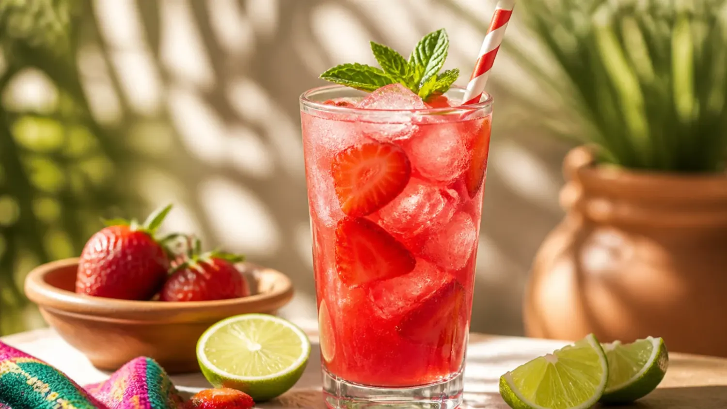 A colourful spread of Mexican non alcoholic drinks including horchata, hibiscus cooler and a mango chamoy slushie served over ice