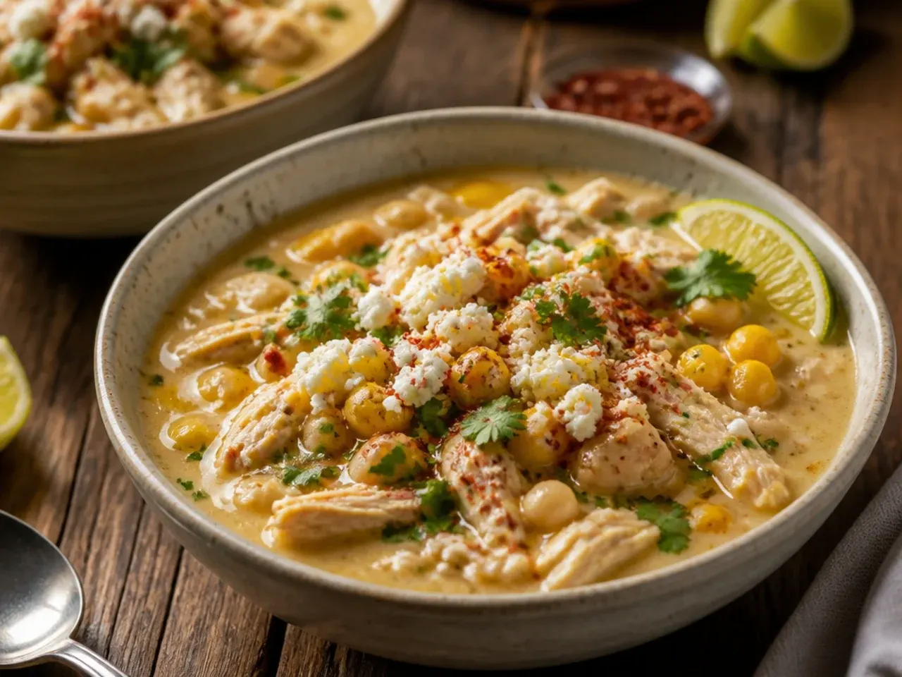 Instant Pot open showing finished white chicken chili