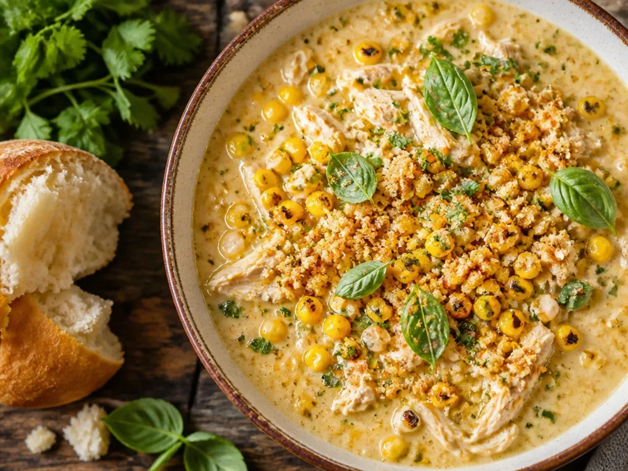 Corn cobs charring on a grill for the best-ever version of white chicken chili