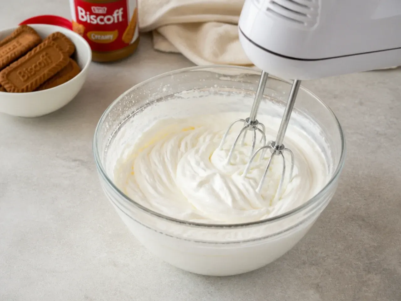 mini biscoff cheesecake — step 4: whip the cream