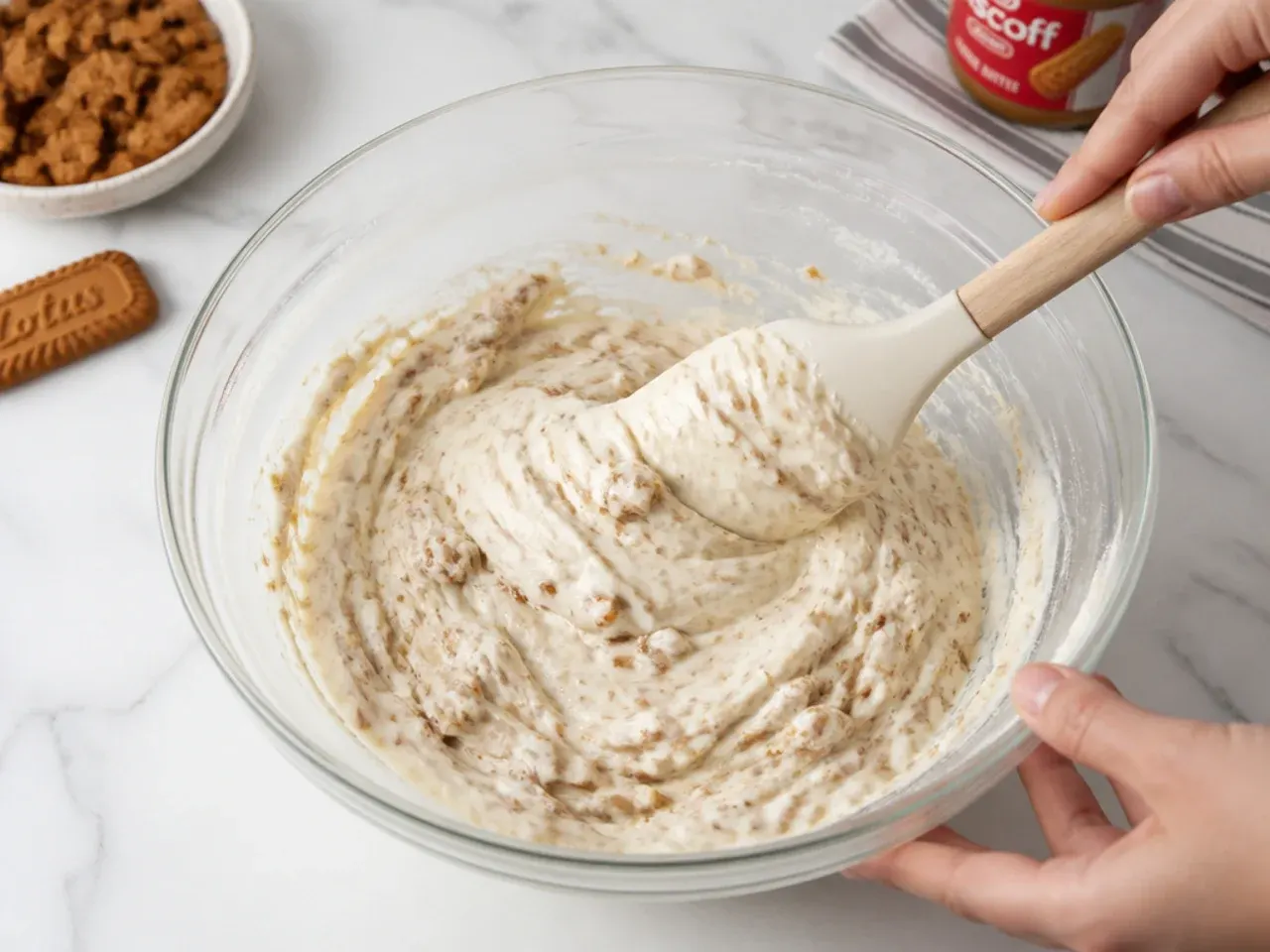 mini biscoff cheesecake — step 5: fold together