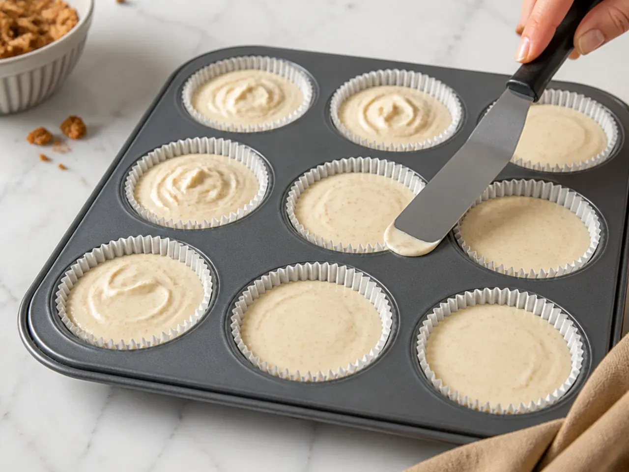 mini biscoff cheesecake — step 6: fill and level