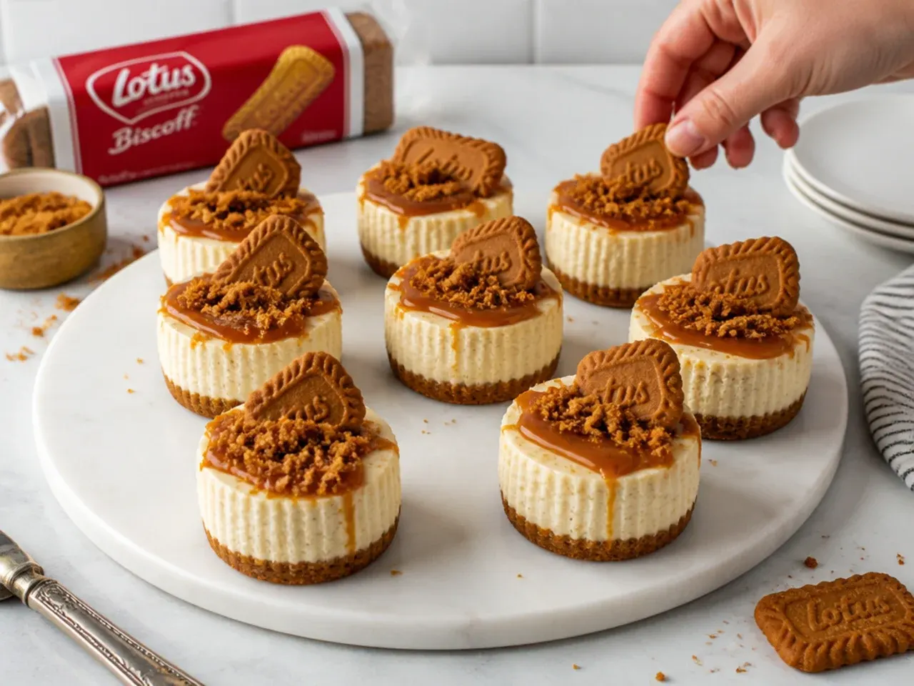 mini biscoff cheesecake — step 7: chill, top and serve