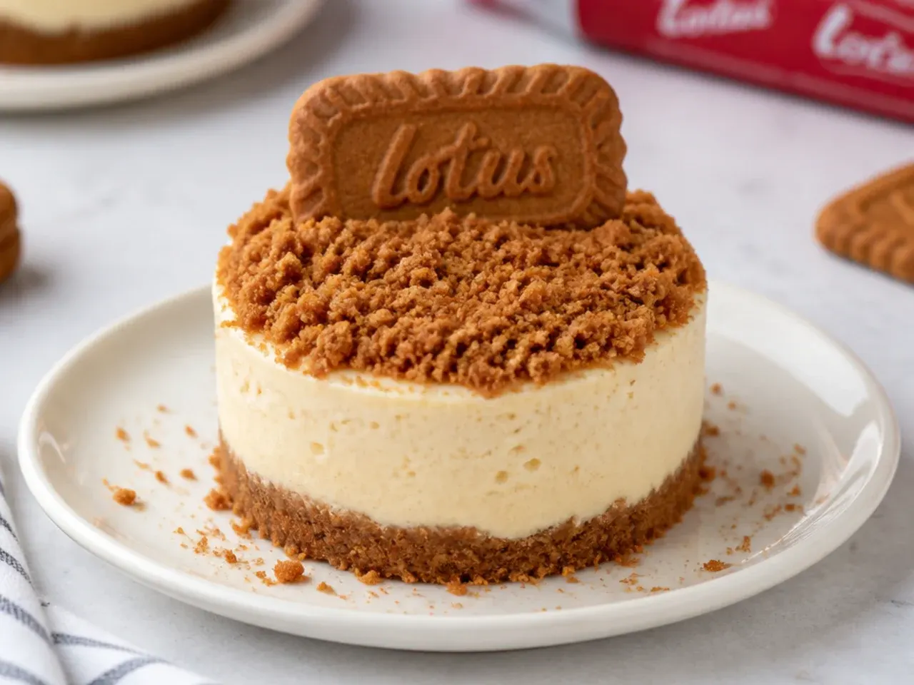 Easy mini Biscoff cheesecake heaped with extra speculoos biscuit crumbs