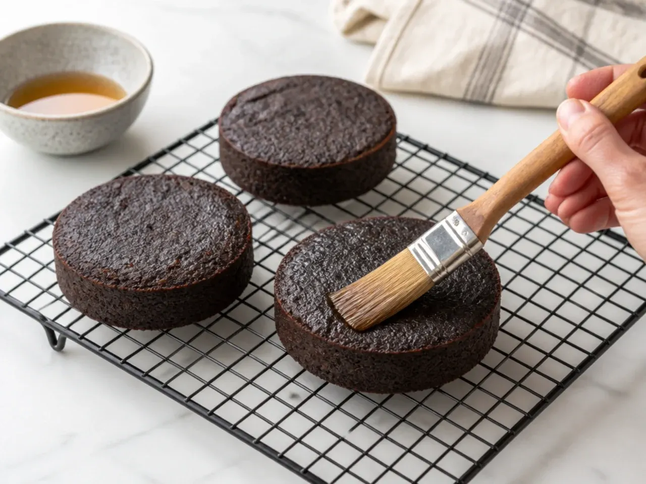 mini black cake — step 7: rum-brush and cool
