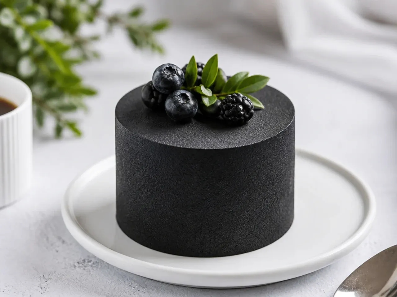 Minimal matte black mini black cake with sharp smooth edges