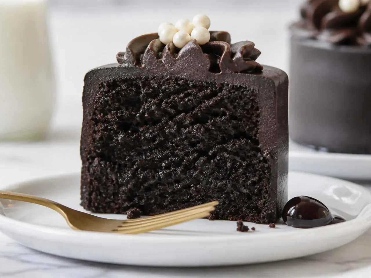 Cross-section of a moist mini black cake showing common baking mistakes to avoid
