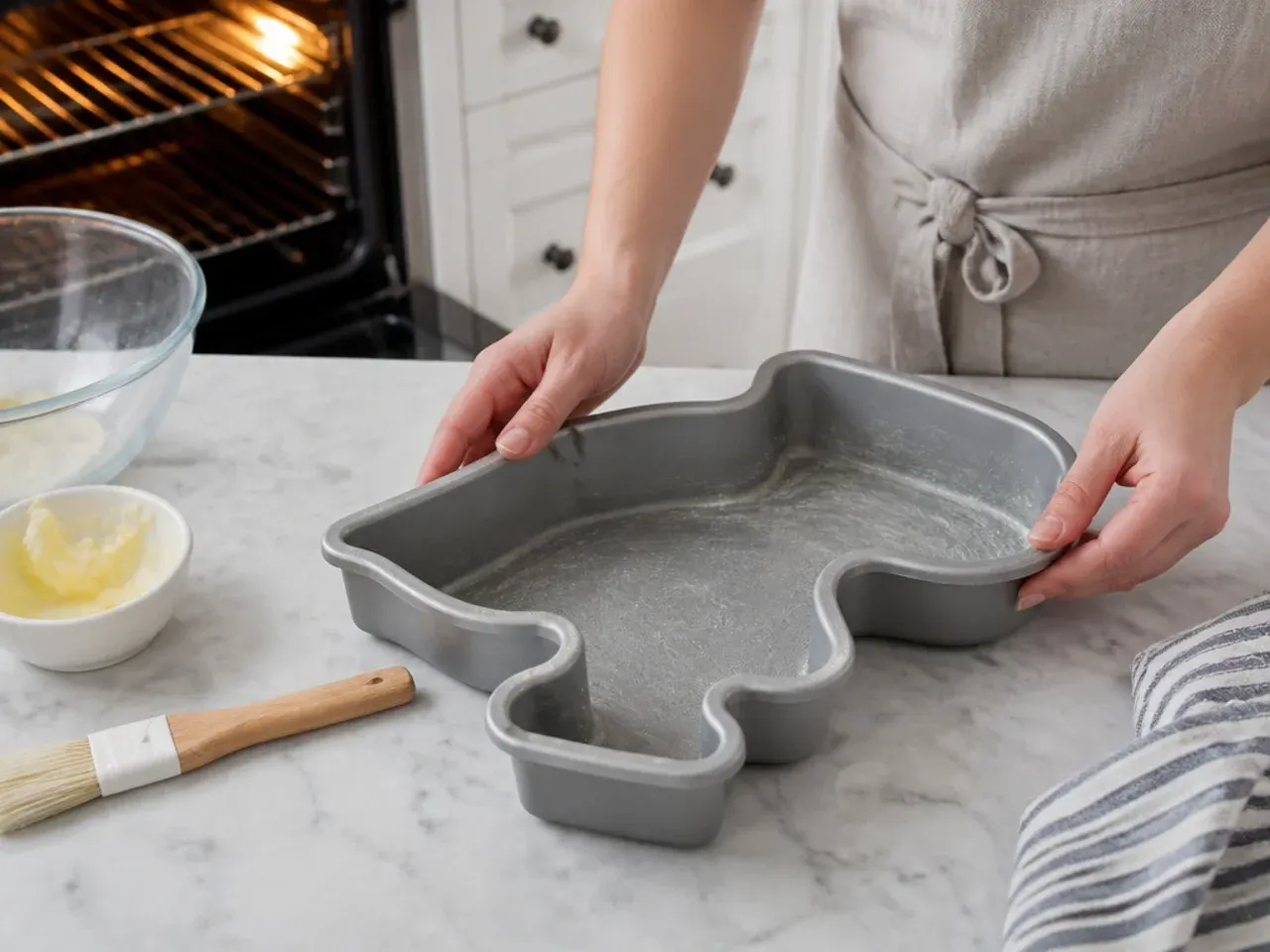 mini dinosaur cake — step 1: prep the tins and oven
