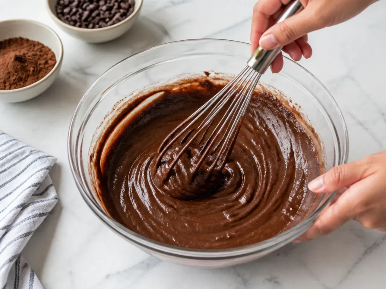 mini football cake — step 1: mix the chocolate cake batter