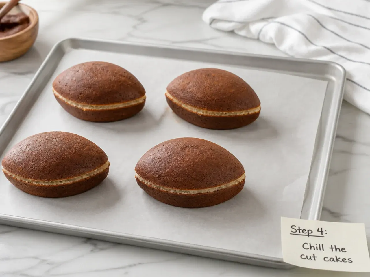mini football cake — step 4: chill the cut cakes
