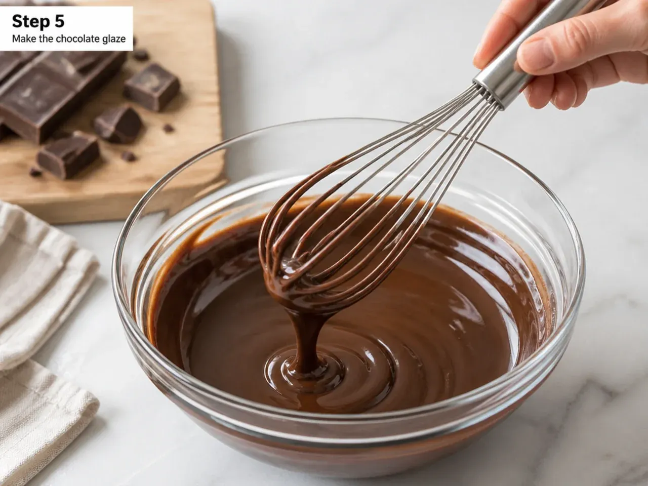 mini football cake — step 5: make the chocolate glaze