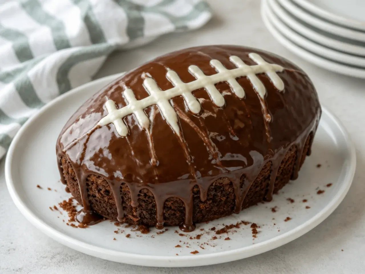 Common mistakes with mini football cake showing runny glaze and smeared laces
